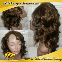 Brazilian human hair wig Light brown with off black highlights color U part wigs